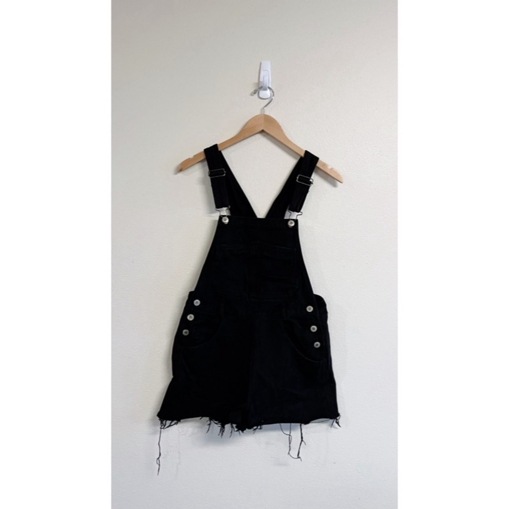 John Galt Black Raw Hem Denim Shortalls S